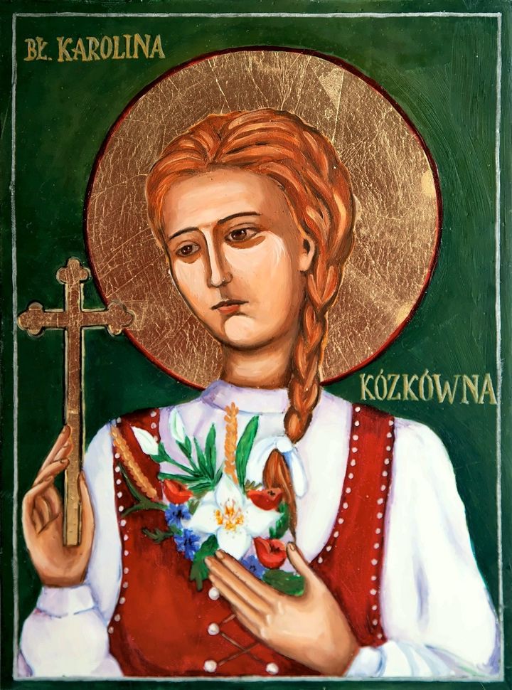 Błogosławiona Karolina Kózkówna – ikona pisana ręcznie, złocona