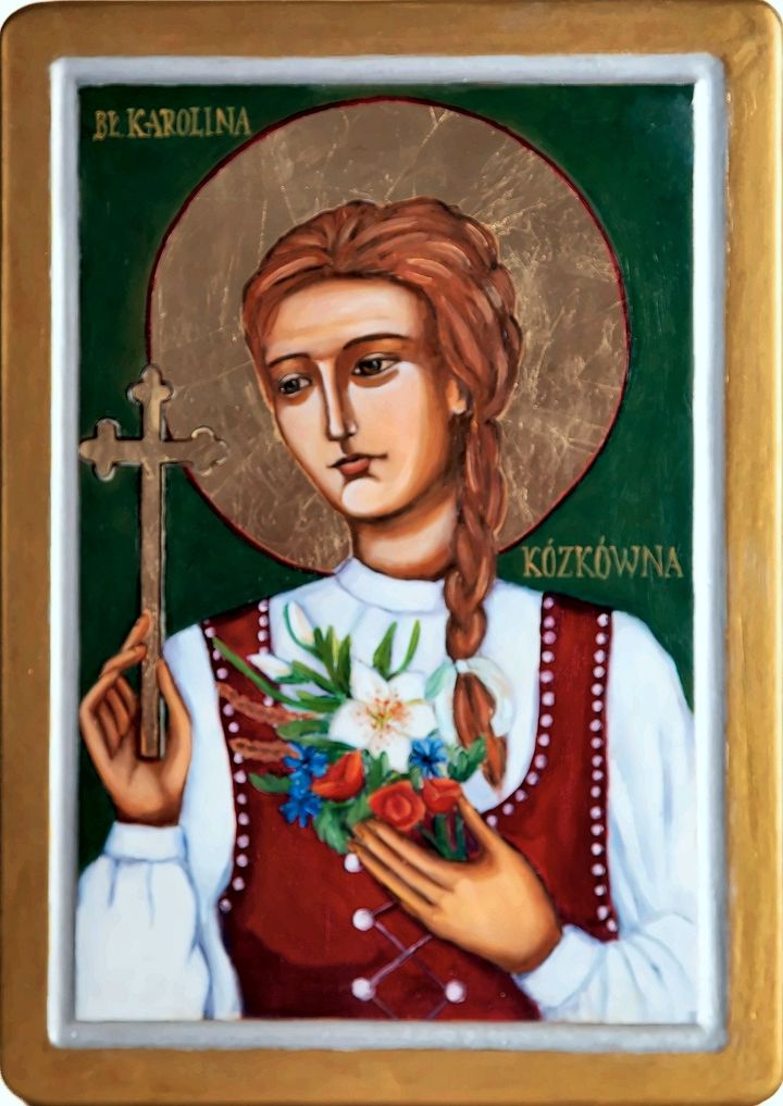 Błogosławiona Karolina Kózkówna – ikona pisana ręcznie, złocona
